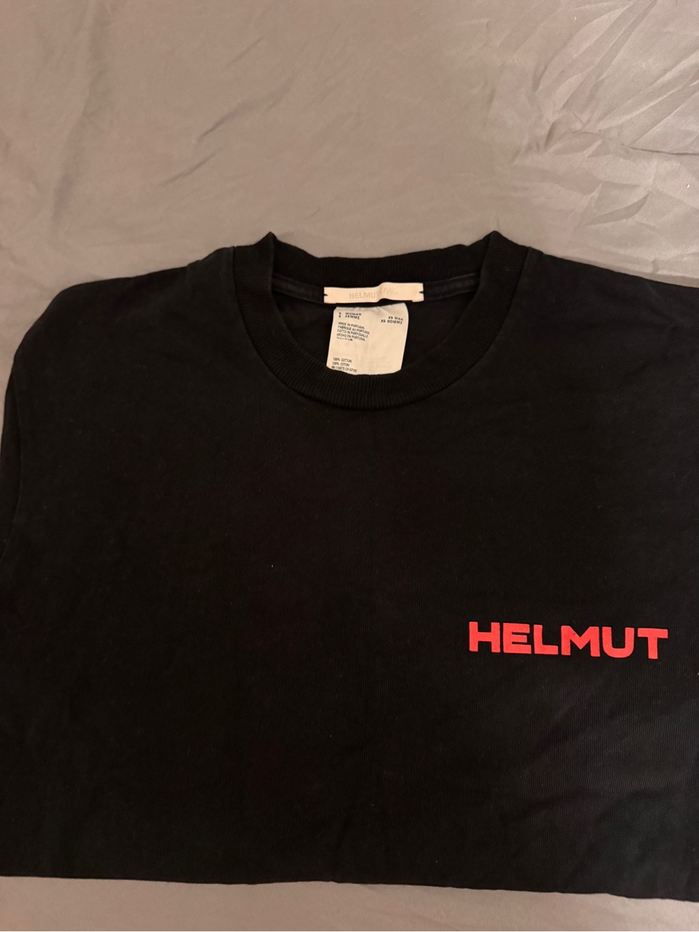 Helmut Lang Black Short Sleeve Tee with Red HELMUT Chest Logo